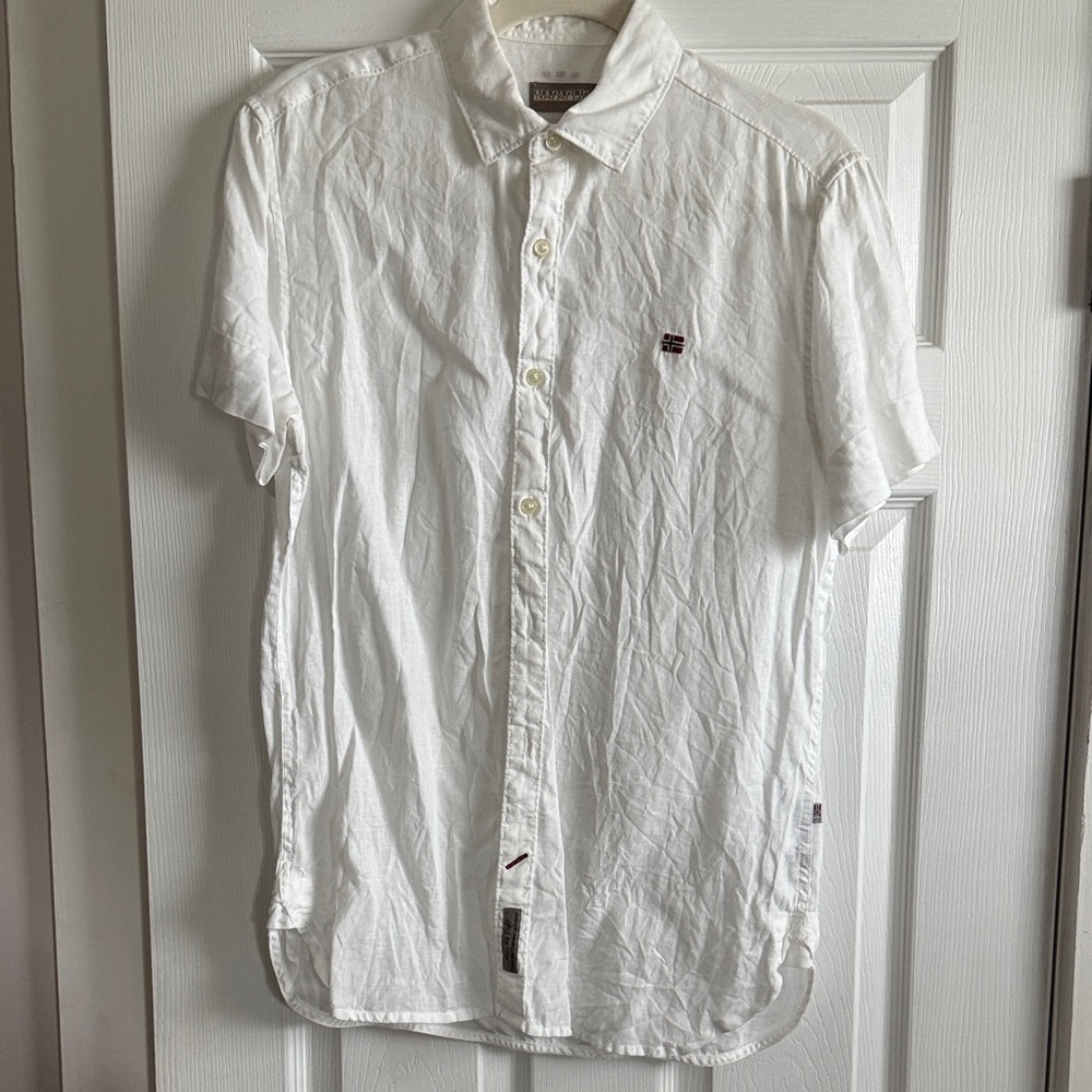 Men's White Short Sleeve Linen Shirt